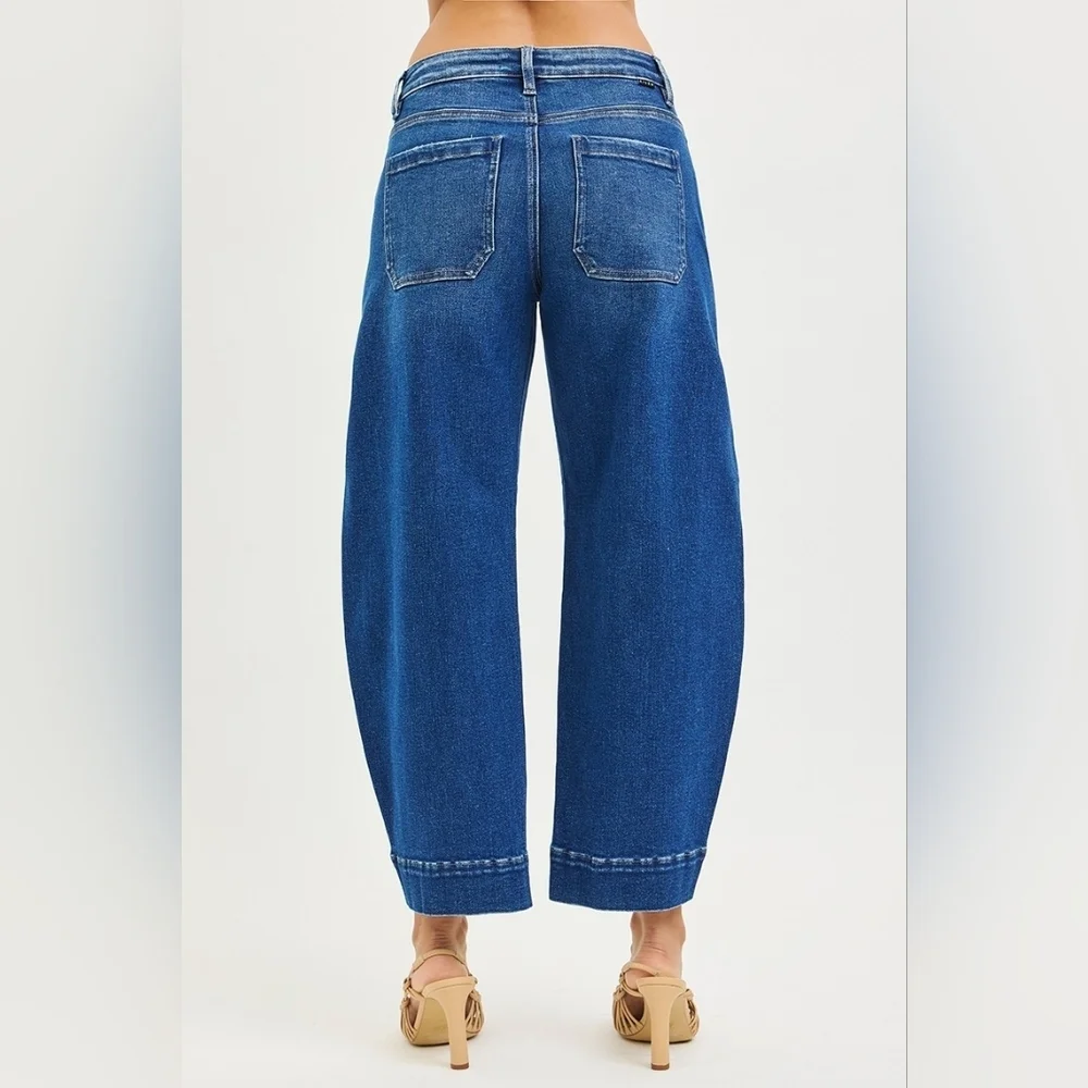 RISEN Mid Rise Dark Wash Barrel Jeans Ankle Cropped Trouser Classic Various NEW - Picture 4 of 6